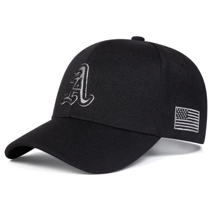 Unisex A Letter Embroidery Side American Flag Baseball Cap Spring Autumn Outdoor Adjustable Casual Hat Hip Hop Hat Sunscreen Hat