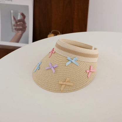 Girl Baby Summer Straw Hat Casual Bowknot Large Brim Sun Visor Cap Outdoor Beach Sunscreen Top Empty Sun Hats Cute Baseball Caps