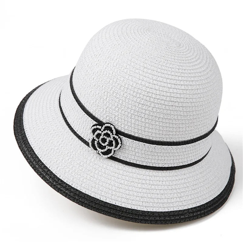Women's Spring and Summer British Houndstooth Top Hats Seaside Sun Protection Beach Sun Hats Vacation Casual Top Hats