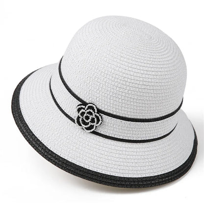 Women's Spring and Summer British Houndstooth Top Hats Seaside Sun Protection Beach Sun Hats Vacation Casual Top Hats
