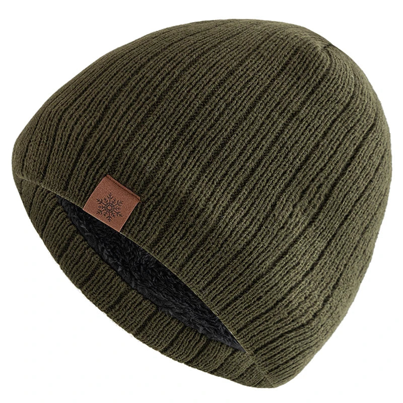 Unisex Snow Labal Winter Hats Solid Color Knitted Hats For Men Women Beanie Cap Outdoor Plush Fur Lining Warm Hats