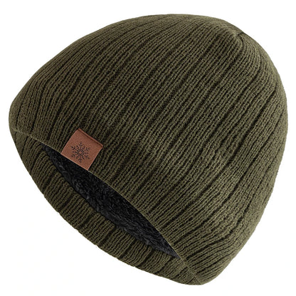 Unisex Snow Labal Winter Hats Solid Color Knitted Hats For Men Women Beanie Cap Outdoor Plush Fur Lining Warm Hats