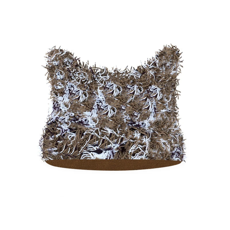 Hip Hop Distressed Knitted Caps Unisex Winter Y2k Cat Ears Little devil Beanies Outdoor Fuzzy Thick Warm Balaclava Hat