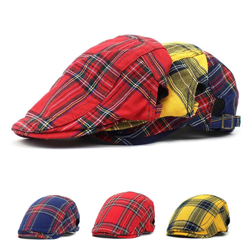 Unisex Plaid Vintage Beret – British Style Newsboy Painter Hat, Adjustable Cap