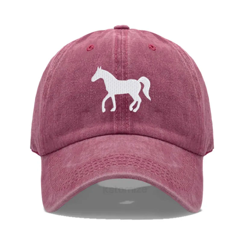 Horse Embroidered Baseball Cap for Women Men Fashion Adjustable Washed Cotton Dad Hat Unisex Classic Golf Caps