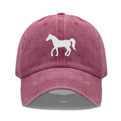 Horse Embroidered Baseball Cap for Women Men Fashion Adjustable Washed Cotton Dad Hat Unisex Classic Golf Caps