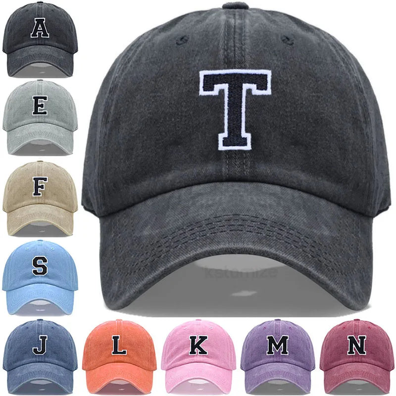 Bicolor Color Letter A-Z Embroidery Washed Cotton Baseball Cap for Men Women Unisex Dad Hat Sun Hat Outdoor Sports Dropshippinp