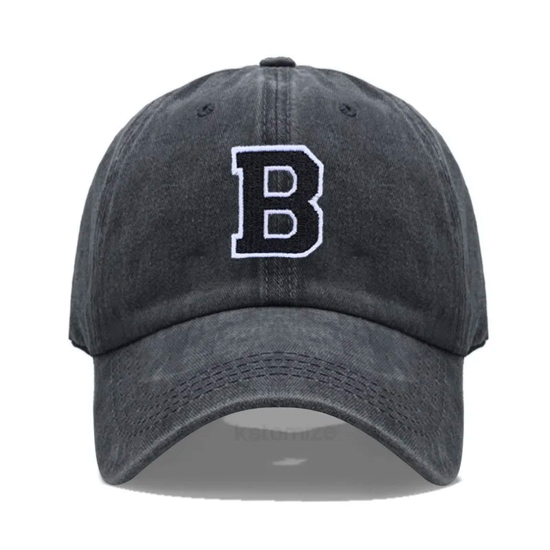 Initial Letter A-Z Embroider Baseball Cap For Men Womne Washed Cotton Dad Hat Fashion Team Sport Visors Snapback Caps