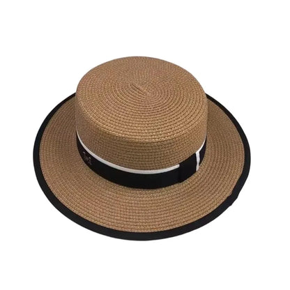 Women's Spring and Summer British Houndstooth Top Hats Seaside Sun Protection Beach Sun Hats Vacation Casual Top Hats