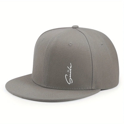 Lettered smiley face print stylish baseball cap for men and women adjustable sun protection woven flat brim sun hat gorras