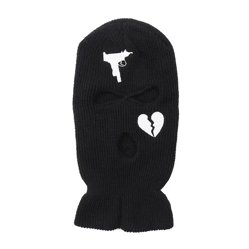 Unisex 3 Hole Winter Knitted Hat Outdoor Sports Full Face Cover Ski Mask Warm Knit Cap Balaclava for Adult Love Heart logo
