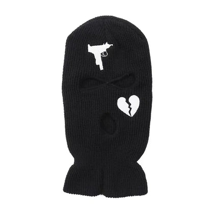 Unisex 3 Hole Winter Knitted Hat Outdoor Sports Full Face Cover Ski Mask Warm Knit Cap Balaclava for Adult Love Heart logo