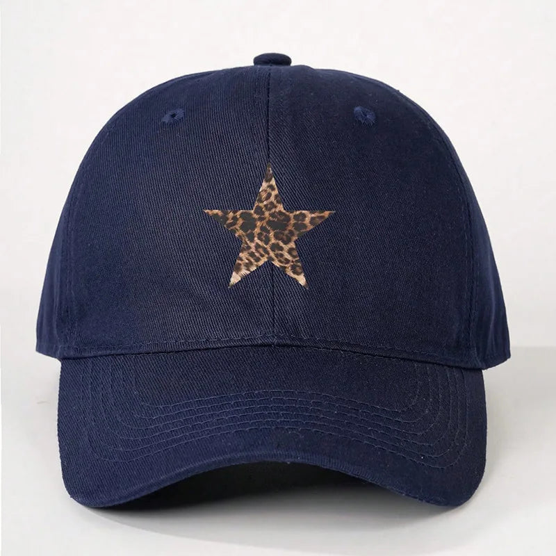Leopard Print Star Soft Cotton Baseball Cap Unisex Adjustable Casual Dad Hats Perfect For Outdoor Active fishing Travel Headwear
