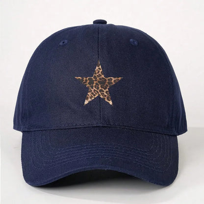 Leopard Print Star Soft Cotton Baseball Cap Unisex Adjustable Casual Dad Hats Perfect For Outdoor Active fishing Travel Headwear