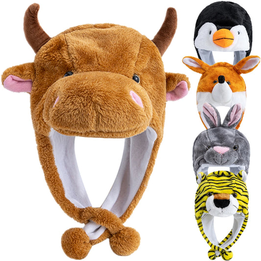 Hot Sale Unisex Funny Bulls Head 3D Animal Style Decorative Hat Winter Cap For Men Women Plush Fur Lovely Family Hat