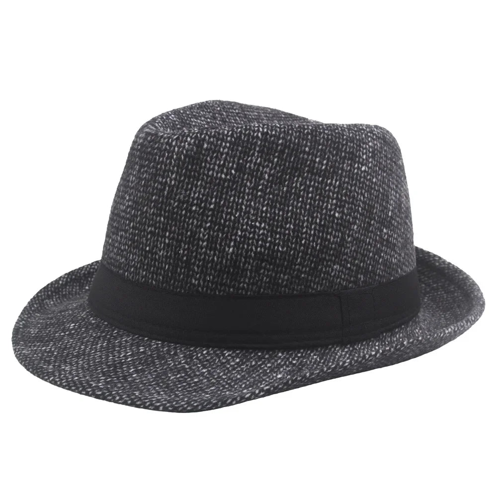 Autumn and Winter New Woolen Jazz Hat Vintage Middle Aged and Elderly Warm and Cold Proof Woolen Wide Brimmed  Grandpa Hat