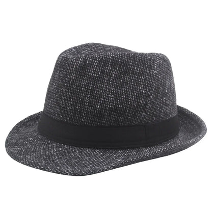 Autumn and Winter New Woolen Jazz Hat Vintage Middle Aged and Elderly Warm and Cold Proof Woolen Wide Brimmed  Grandpa Hat