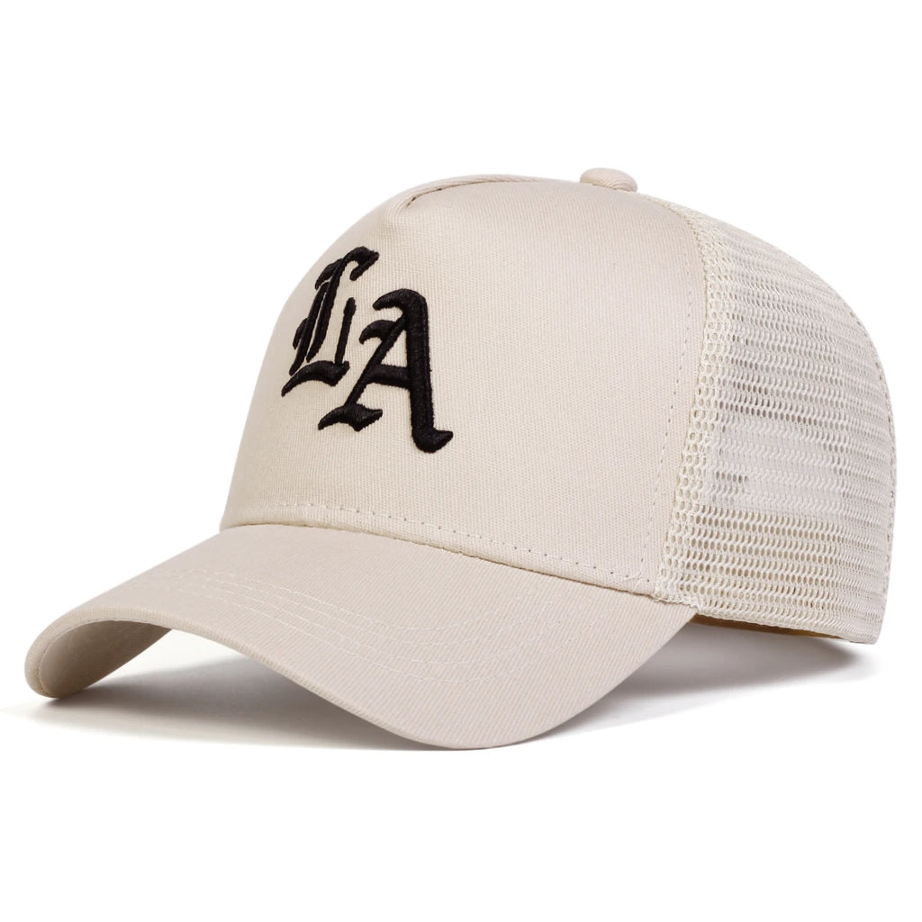 Unisex LA Letter Embroidery Baseball Net Caps Hip Hop Cap Spring Summer Outdoor Adjustable Casual Hats Sunscreen Hat ﻿