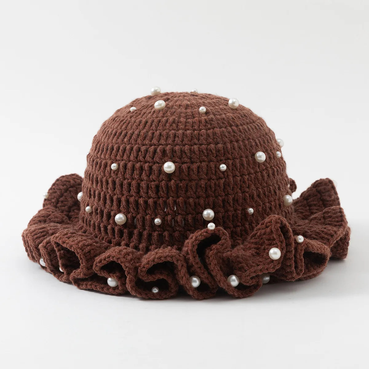 Fashion Handmade Crochet Bucket Hat for Woman Teen Outdoor Commute Fisherman Beanie Ruffled Brim Winter Windproof Carnival Cap