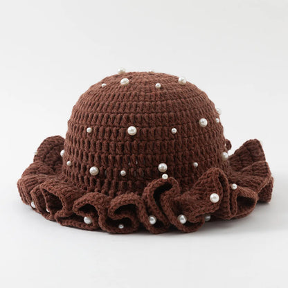 Fashion Handmade Crochet Bucket Hat for Woman Teen Outdoor Commute Fisherman Beanie Ruffled Brim Winter Windproof Carnival Cap