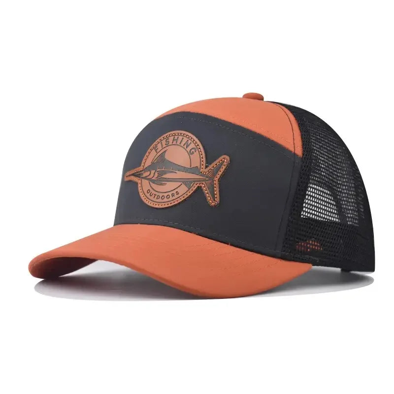 Hot Sale Unisex Seven-Panel Style Trucker Hat Adjustable Baseball Cap Shark Pattern Patch Fishing Hat