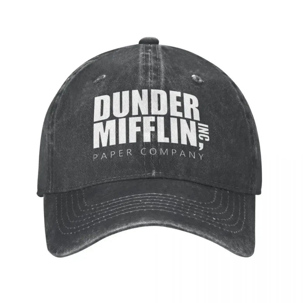 Classic Dunder Mifflin Logo Baseball Caps Men Women Distressed Denim Washed Sun Cap The Office Travel Adjustable Hats Cap