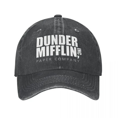 Classic Dunder Mifflin Logo Baseball Caps Men Women Distressed Denim Washed Sun Cap The Office Travel Adjustable Hats Cap