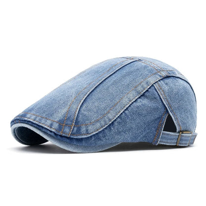 Four Seasons Retro Beret for Men and Women British Fashion Eight-Character Stitching Washed Denim Peaked Cap Forward Hat Trendy