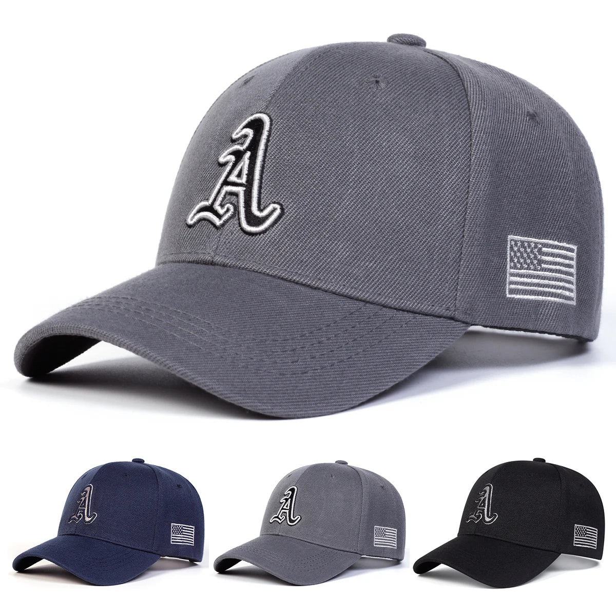 Unisex A Letter Embroidery Side American Flag Baseball Cap Spring Autumn Outdoor Adjustable Casual Hat Hip Hop Hat Sunscreen Hat