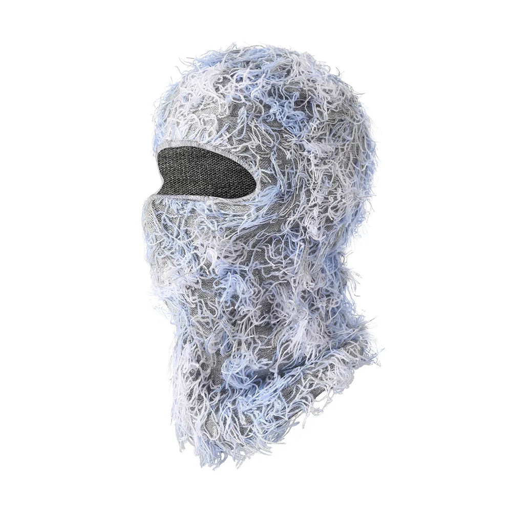 New Fuzzy Balaclava Hat Full Face Cover Ski Mask Knitted Beanies Distressed Winter Windproof Warm Bicycle Neck Camouflage Cap