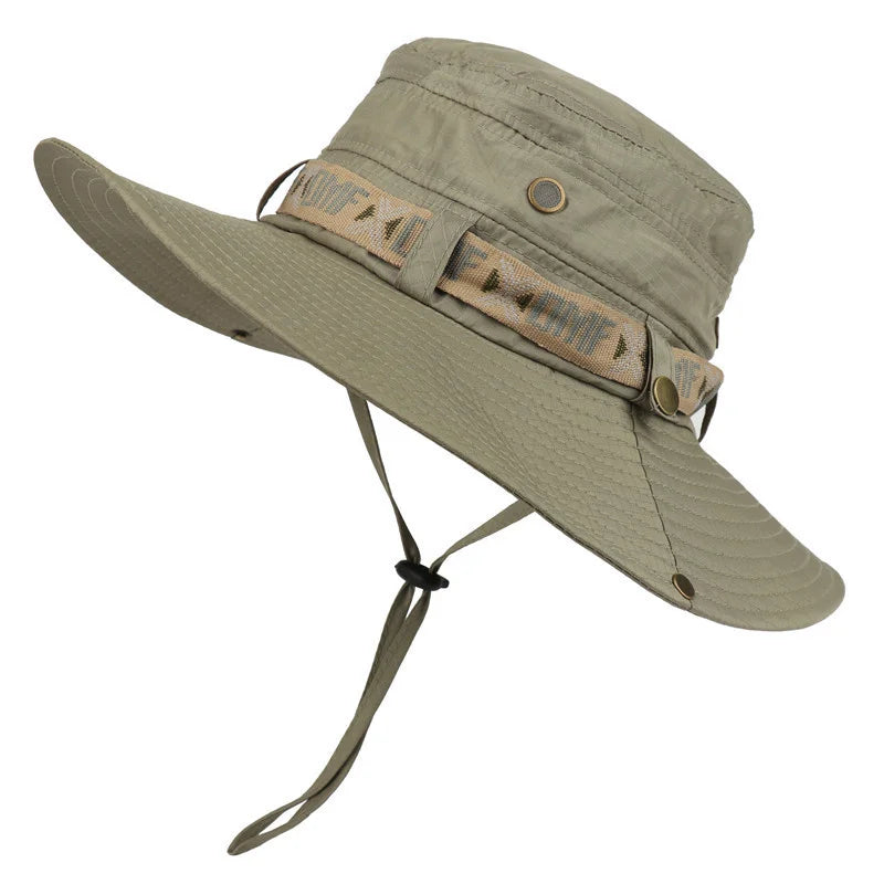 Unisex Breathable Bucket Hat – Wide Brim UV Protection Panama Safari Hiking Mesh Fisherman Sun Cap (Summer Outdoor)
