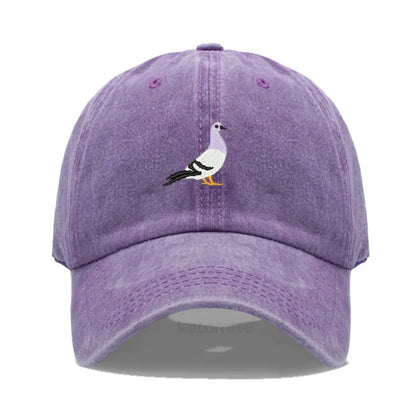 Pigeon Embroidery Baseball Cap for Women Men Fashion Adjustable Soft Washed Cotton Dad Hat Unisex Classic Golf Caps