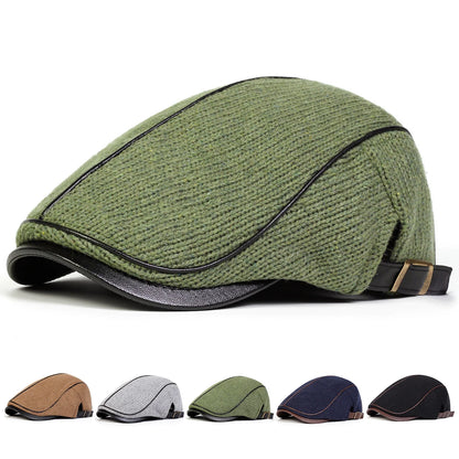 Men Autumn and Winter Warm Knitting Newsboy Caps British Painters Hats Side Buckle Adjustable Flat Cap Hip Hop Berets