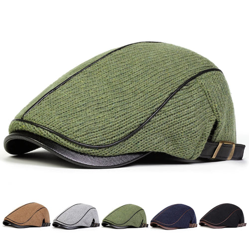 Men Autumn and Winter Warm Knitting Newsboy Caps British Painters Hats Side Buckle Adjustable Flat Cap Hip Hop Berets