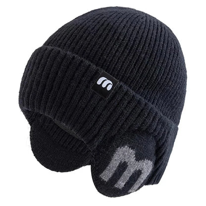 New Unisex Winter Hat Fashion M Letter Beanie Hats For Men & Women Warm Ski Knitted Hat Sports Earflap Cap