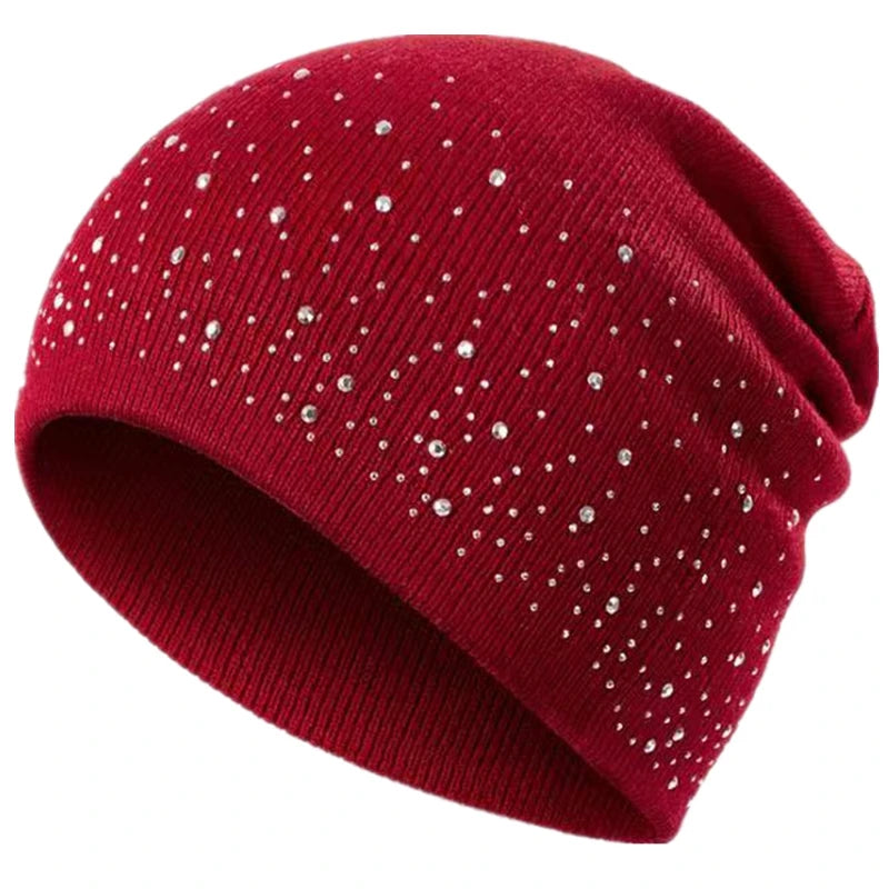 Hot Sale Women Casual Winter Fall Hat Stylish & Shiny Rhinestone Decor Women's Beanie Outdoor Streetwear Knitted Hat