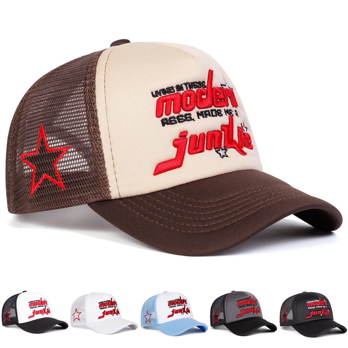 Unisex Modern Junkie Letter Embroidery Baseball Net Caps Spring and Summer Outdoor Adjustable Casual Hats Sunscreen Hat
