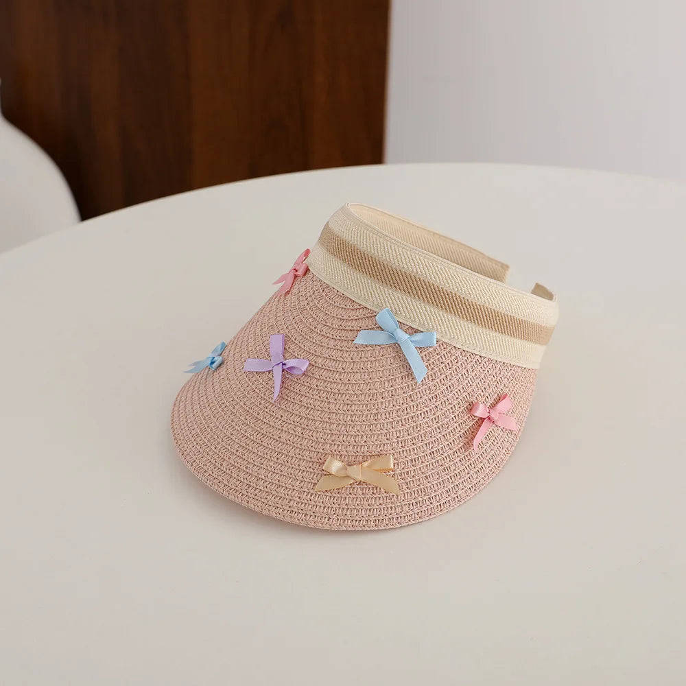 Girl Baby Summer Straw Hat Casual Bowknot Large Brim Sun Visor Cap Outdoor Beach Sunscreen Top Empty Sun Hats Cute Baseball Caps