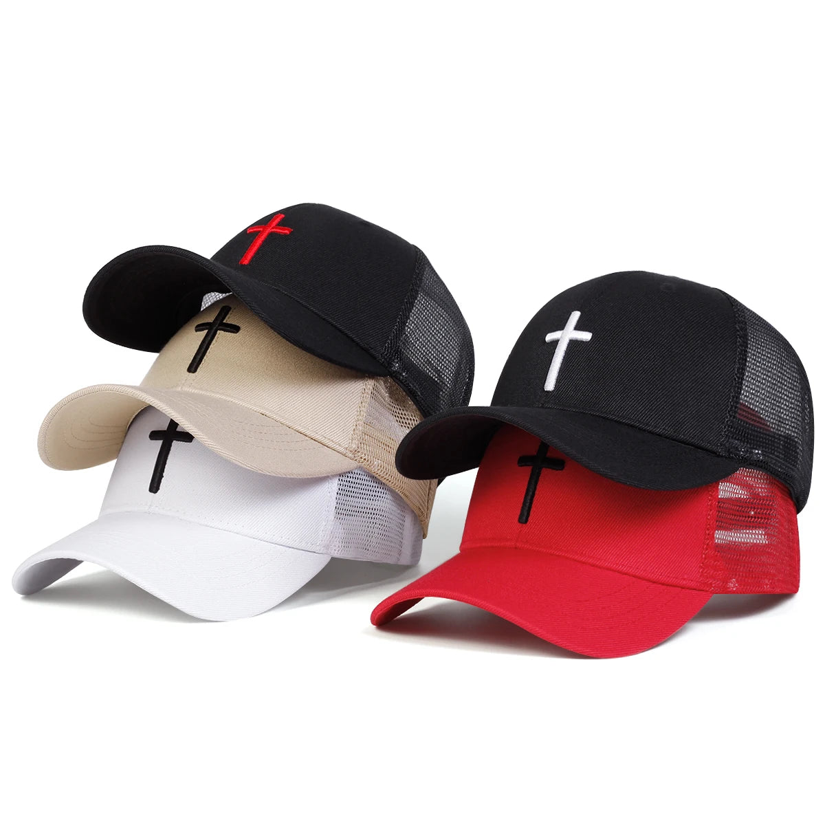 Unisex Cross Embroidery Baseball Net Caps Hip Hop Cap Spring Summer Outdoor Adjustable Casual Hats Sunscreen Hat ﻿