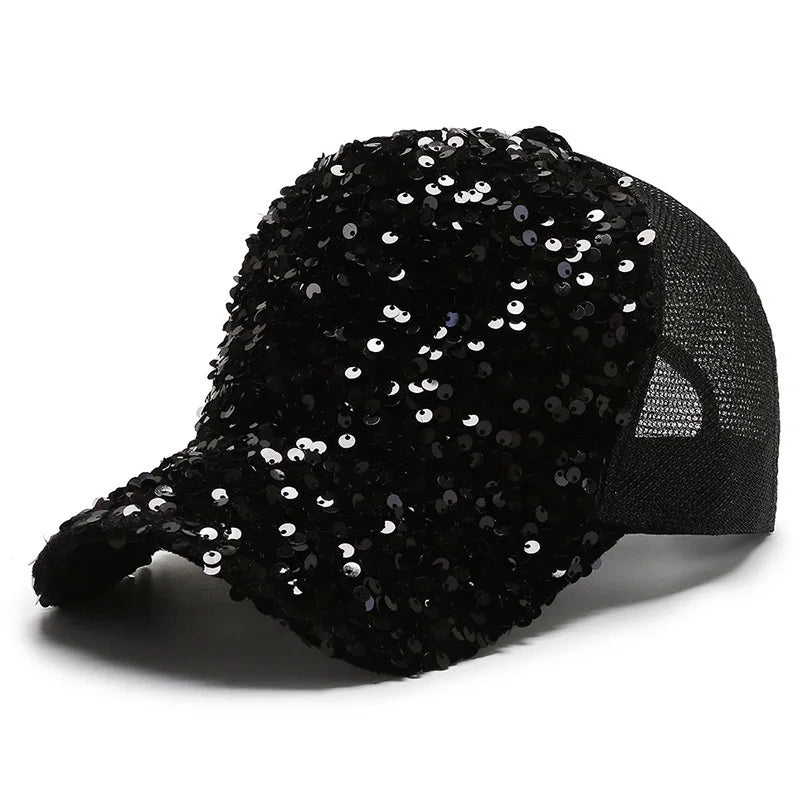 Girls' Sparkling Sequin Baseball Cap - Breathable Mesh Sun Hat with Snapback Closure for Spring/Summer Outdoor Activities Casual
