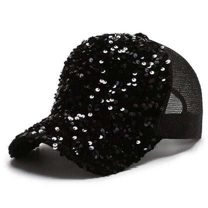 Girls' Sparkling Sequin Baseball Cap - Breathable Mesh Sun Hat with Snapback Closure for Spring/Summer Outdoor Activities Casual