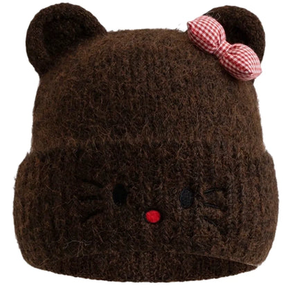 Hot Sale Women Loose Beanie Hat With Cute Cat Ear Lovely Bow Style Winter Knitted Hats For Female Streetwear Winter Hat