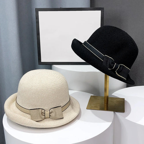 Bow Curling Hat Female Summer Sunshade Fisherman Hat Japanese Travel Breathable Sun Bucket Hat Grace Wedding Party Hat For Women