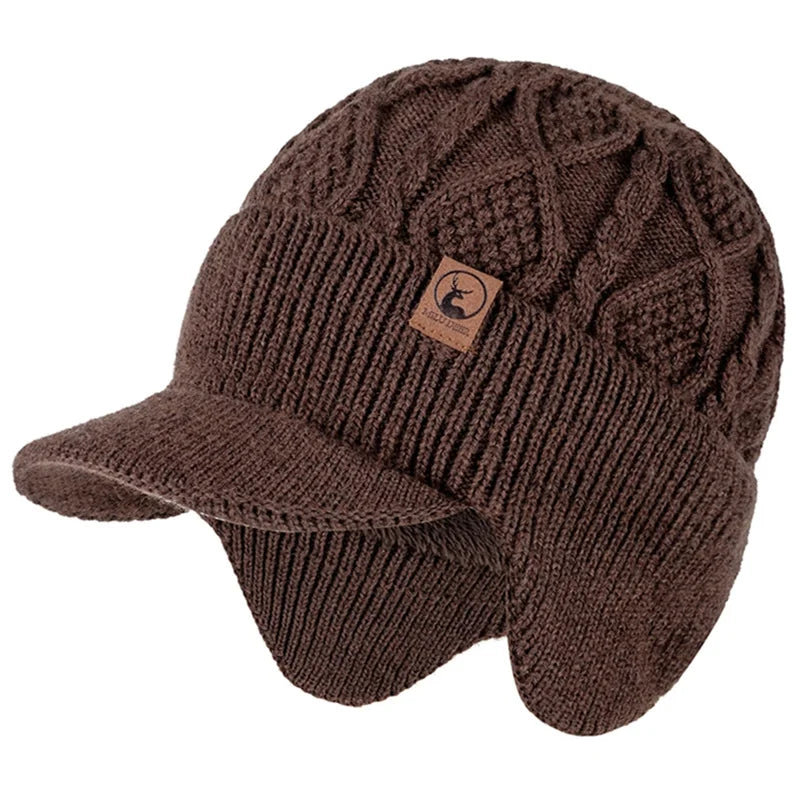 Hot Sale Winter Warm Hat With Earflap Plush Fur Lined Knit Cap Stylish Soft Beanie Hat For Man&Women Outdoor Thick Hat