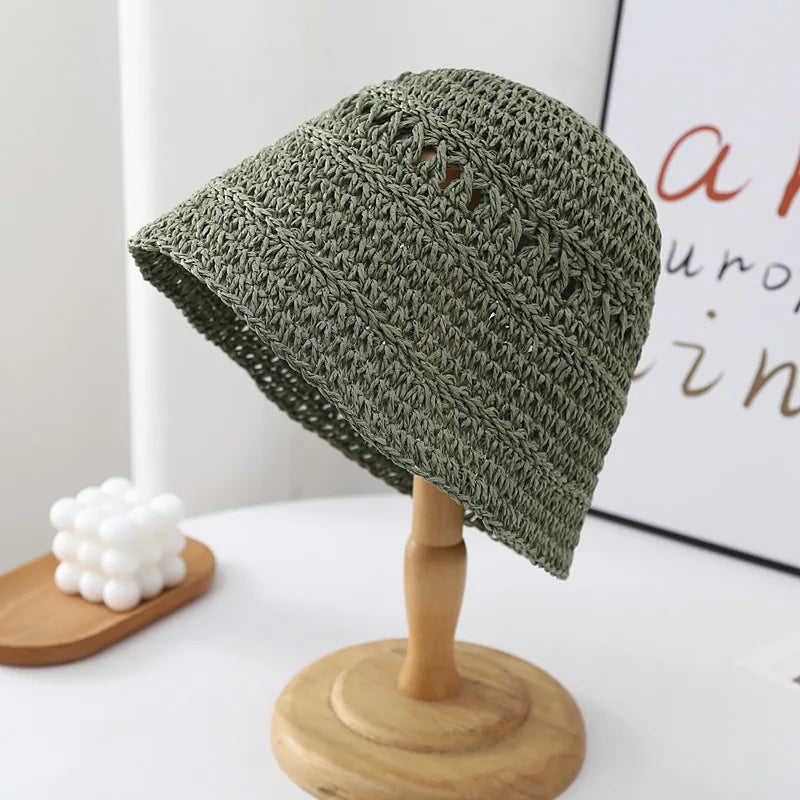 Summer Japanese Bucket Hat Korean style Small Brim Straw Hat Versatile Japanese Woven Bucket Hats Beach Sunscreen Hat Women