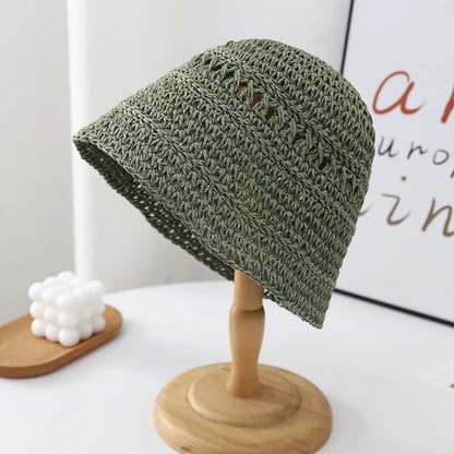 Summer Japanese Bucket Hat Korean style Small Brim Straw Hat Versatile Japanese Woven Bucket Hats Beach Sunscreen Hat Women