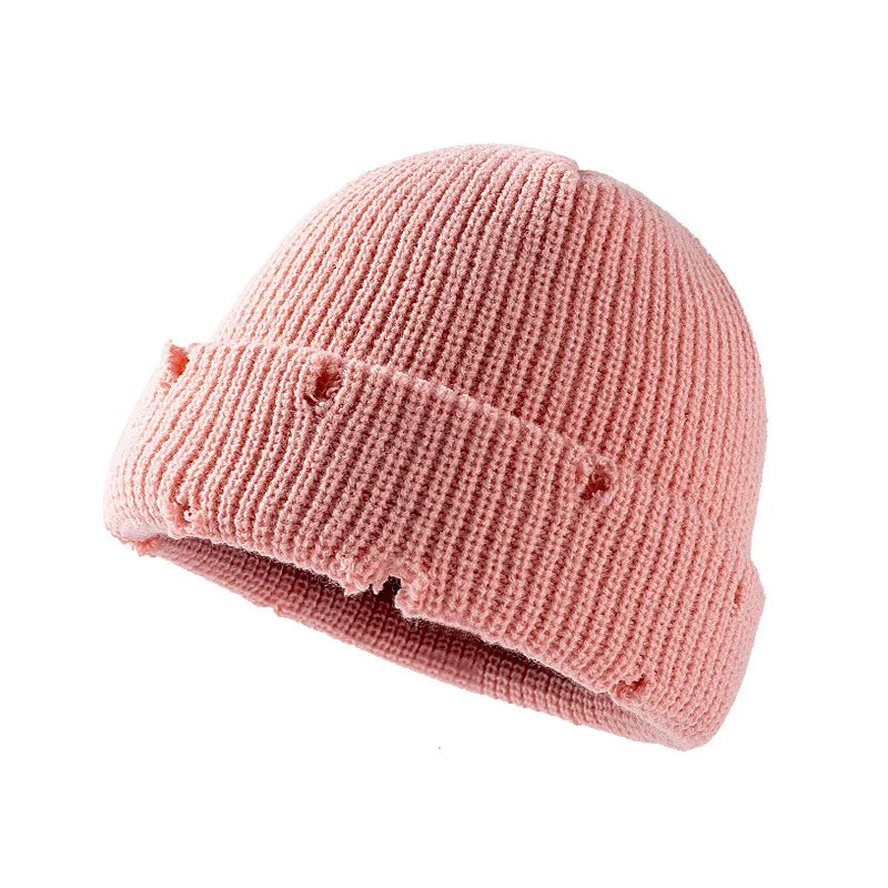 Fall Winter Knitted Hats Beanies Skullies for Men Women Bright Solid Color  Sport Hip-hop Hats Personality Beanies With Cut Hole