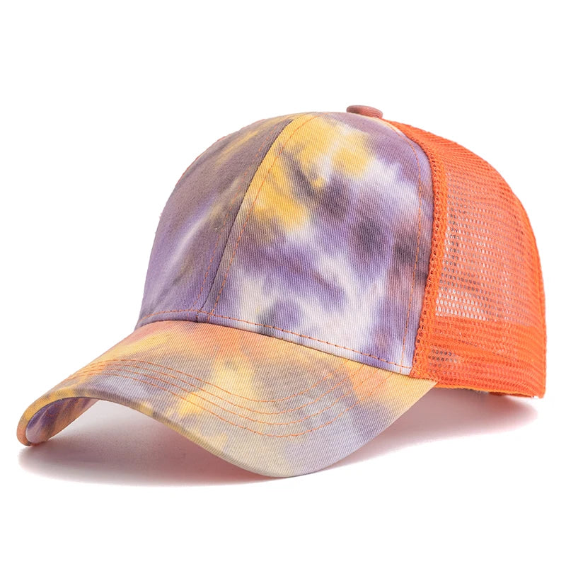 New Women Ponytail Cap Tie Dyeing Design Baseball Cap Female Streetwear Trucker Hats
