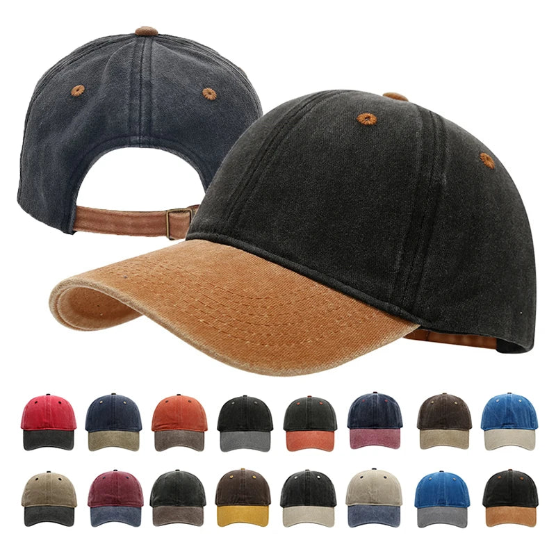 Unisex Vintage Washed Baseball Cap – Color-Matched Curved Brim Casual Snapback Hip Hop Sun Hat