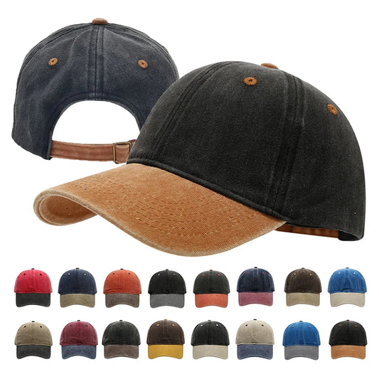 Unisex Vintage Washed Baseball Cap – Color-Matched Curved Brim Casual Snapback Hip Hop Sun Hat
